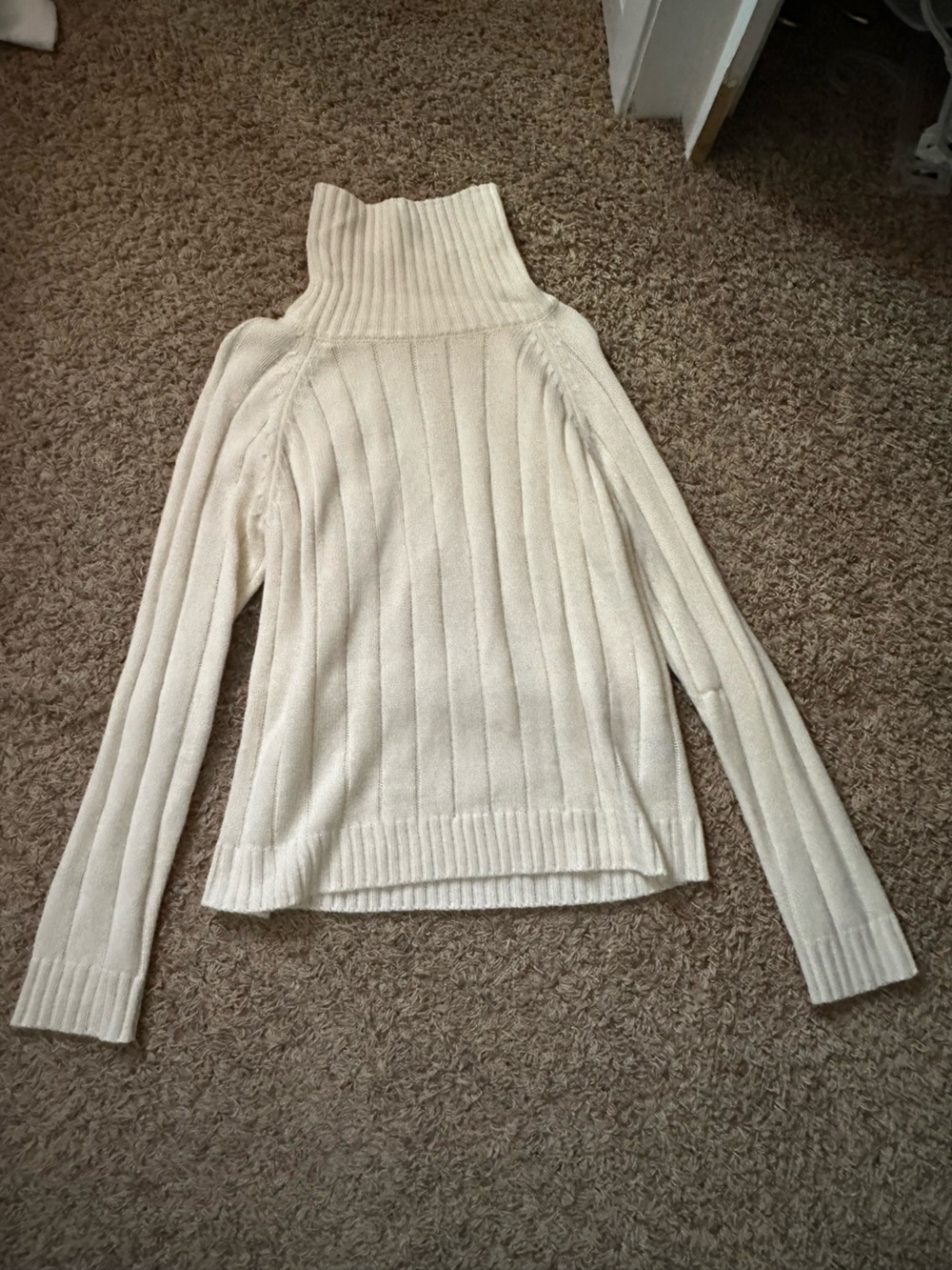 SHEIN Cream Ribbed Turtleneck Sweater